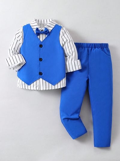 SHEIN Kids FANZEY Toddler Boys' Stylish Gentlemen Vest & 2 In 1 Shirt & Pant Formal Suit, 2pcs/Set