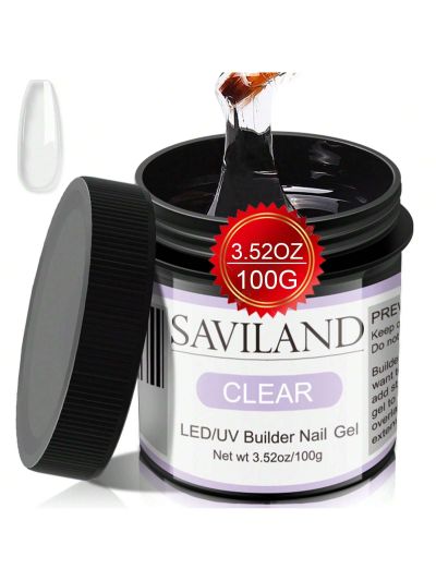 Saviland LED/U V Builder Nail Gel - 100ML/3.5 oz Large Capacity Clear Hard Gel for Nails, Nail Extension Gel Nail Strengthen Nail Hard Gel Builder Nail Gel Kit Nail Stuff for DIY Nail Art Manicure Set