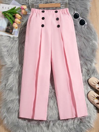 SHEIN Kids EVRYDAY Sweet And Cute Pink Trousers For Older Girls