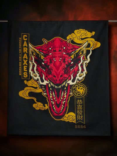 HOUSE OF THE DRAGON X SHEIN Black Dragon Patterned Tapestry