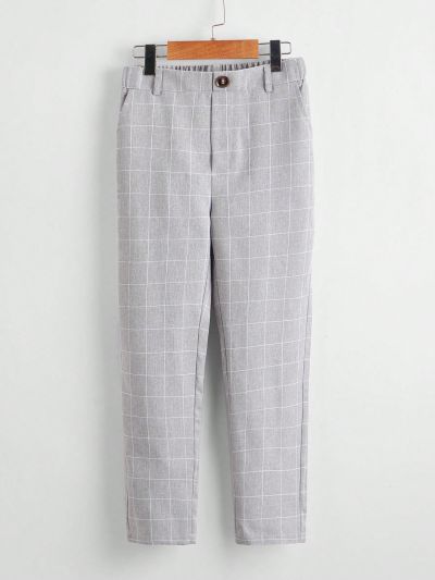 SHEIN Teen Boys' Casual Plaid Straight Leg Woven Pants, Gentleman Style