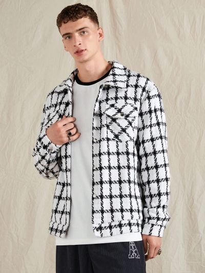 Men Plaid Flap Pocket Shacket