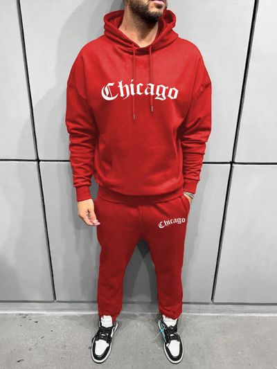 SHEIN Men'S Letter Printed Drawstring Hoodie And Sweatpants Set