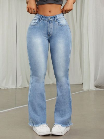 SHEIN ICON Washed Slim Fit Flared Jeans