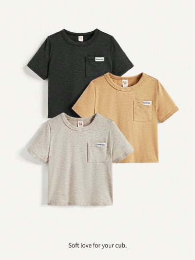 Cozy Cub 3pcs Baby Boy Decorative Patch Crewneck Short Sleeve Pullover Set