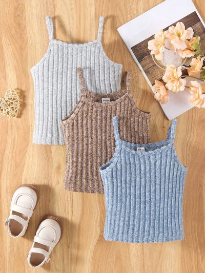 SHEIN Kids EVRYDAY Toddler Girls' Fresh & Cute Solid Color Cami Tops, 3pcs/set For Spring And Summer