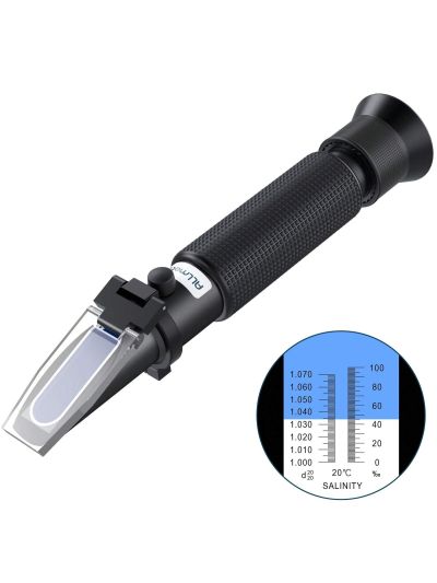 Salinity Refractometer for Aquarium Salinity Tester with ATC and Dual Scale 0-100‰ & 1.000-1.070 Specific Gravity Saltwater Tester for Seawater Pool Fish Tank