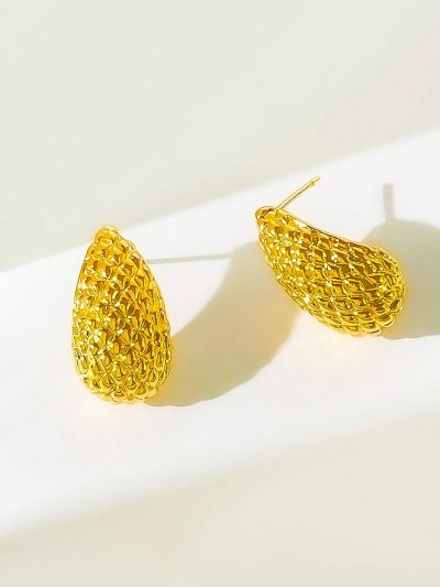 1pair Women's Earrings, Exaggerated Metal Eye & Teardrop Shape With Pineapple Pattern Design, Unique Fashionable Lightweight Luxurious Earrings For Women