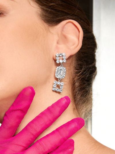 SHEIN ICON 2pcs Rhinestone Geometric Drop Earrings