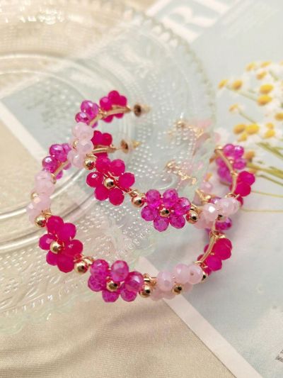 Fashion Artificial Crystal Flower Decor Hoop Earrings For Women For Daily Decoration