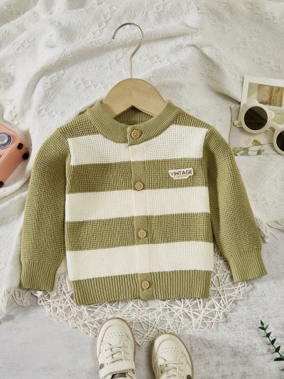 Baby Boy Two Tone Letter Patched Detail Cardigan