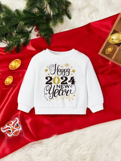 Baby Girls' Casual Slogan Print Round Neck Long Sleeve Sweatshirt, Suitable For Autumn And Winter