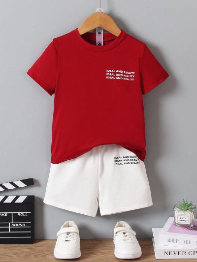SHEIN Young Boy Letter Graphic Tee & Shorts