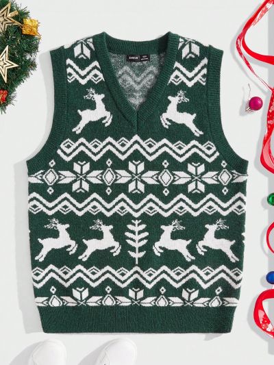 SHEIN Men Christmas Pattern Sweater Vest
