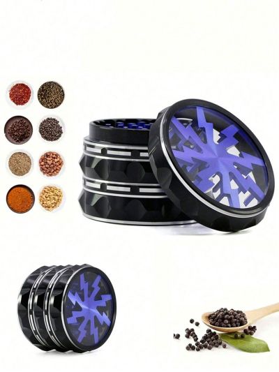 1pc Lightning Clear 4-layer Striped Aluminum Alloy Spice Grinder