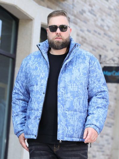 Men's Plus Size Blue Coat With Letter Print
