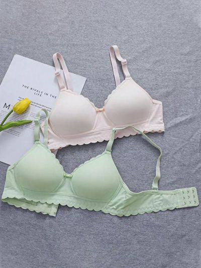 Big Girls' Solid Color Wireless Bra, 2pcs/Pack