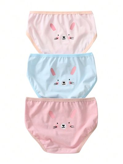 3pcs Girls' Colorful Rabbit Printed Comfortable Stretch Triangle Underwear
