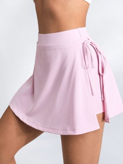 SHEIN Leisure Sports Skirt With Side Split And Drawstring Waistband Lining
