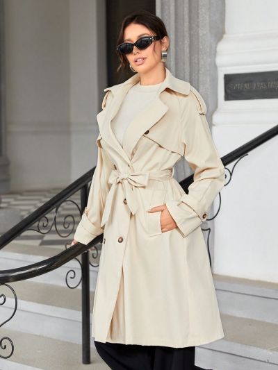 Anewsta Double Breasted Raglan Sleeve Windbreaker Jacket