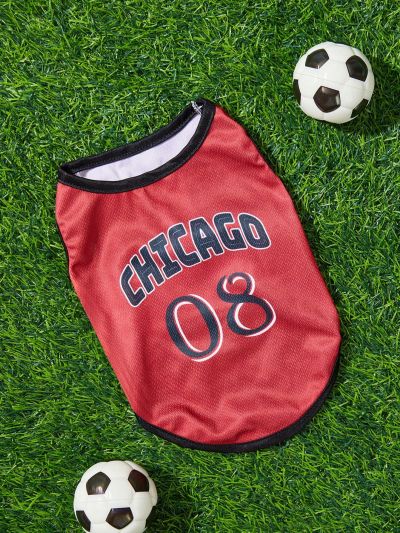 PETSIN Red Sports Jersey Style Pet Vest With Chicago Letter & Number Print, Suitable For Both Cats And Dogs