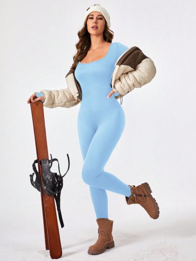Yoga Basic Women'S Long Sleeve Round Neckline Sports Jumpsuit