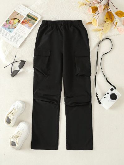 SHEIN Kids HYPEME Tween Girl Flap Pocket Side Cargo Pants