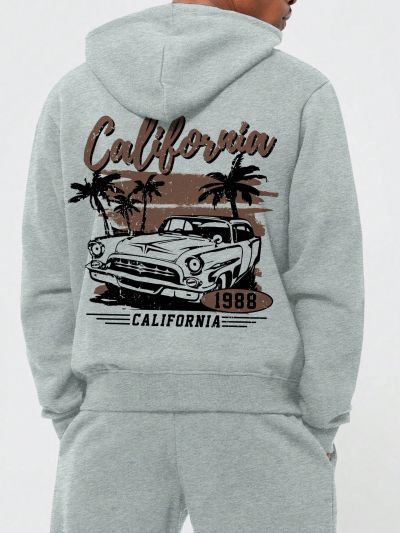 Men's Hooded Sweatshirt With Letter And Car Print