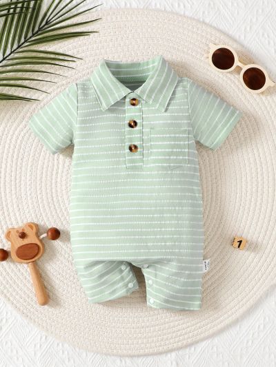 Baby Boys' Casual Striped Short Sleeve Romper With Shorts, Summer