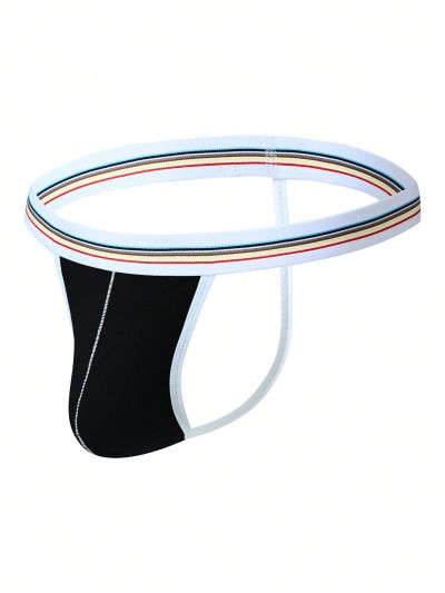 Men's Elastic Soft Sexy Underwear, See-through Thong & T-back Design, Black