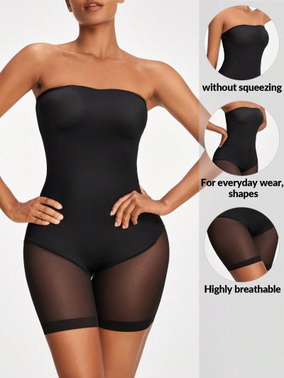 SHEIN SHAPE Women's Solid Color Strapless Bodysuit Shapewear