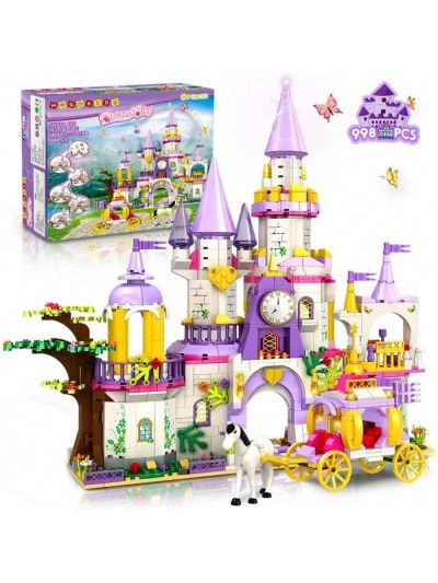 5-in-1 Purple Castle & Carriage Creative STEM Building Blocks Sets Girls Princess Castle Building Toys Gift for Girls Age 6 7 8 9 10 11 12 Years Old