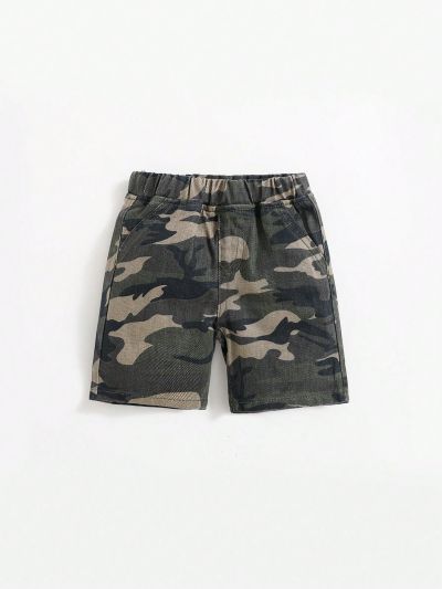SHEIN Baby Boy Soft & Comfortable Washed Camo Print Denim Shorts