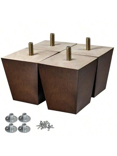 Wood Furniture Legs 3 inch Sofa Legs Pack of 4 Square Couch Legs Brown Mid-Century Modern Replacement Legs for Cabinet, Dresser, Nightstand