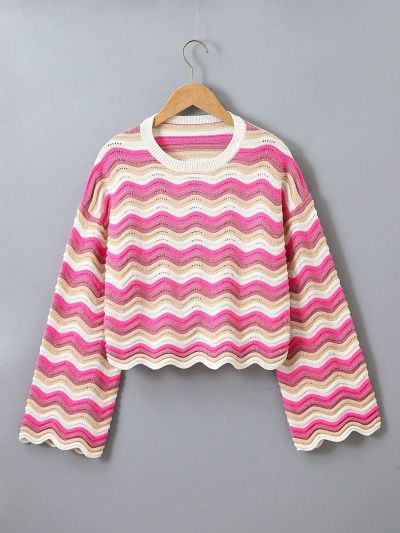 Girls' Color-Block Wavy Drop Shoulder Sweater, Teenager