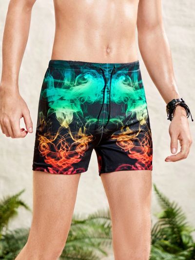 SHEIN Teenage Boys' Colorful Holographic Number Print Tight Swim Shorts