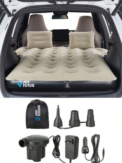 JOYTUTUS SUV Air Mattress for Car Camping, 71" L x 55" W x 4" H Thickened & Inflatable Car Mattress for Sleeping Pad, Portable Integrated SUV Camping Bed with 2-in-1 Air Pump, Pillows & Carry Bag