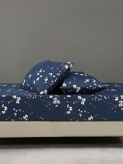 3pcs Fitted Sheet Sets, 90g Brushed Microfiber, Botanical Floral Pattern, 1 Fitted Sheet + 2 Pillowcases