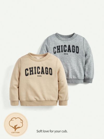 Cozy Cub Baby Boys' Letter Print Ribbed Round Neck Raglan Sleeve Sweatshirt 2pcs