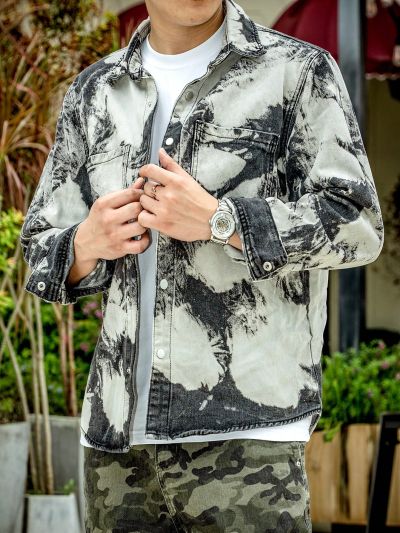 Men Tie Dye Button Up Denim Shirt