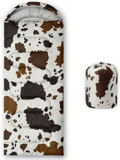 CVHOUSE Brown Cow Camping Sleeping Bags,3 Season Warm & Cool Weather,Lightweight,Waterproof Sleeping Bags for Adults & Kids,Traveling,and Outdoors,Camping Gear Equipment,31x90inch