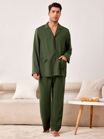 Men's Solid Color Patchwork Home Wear Suit