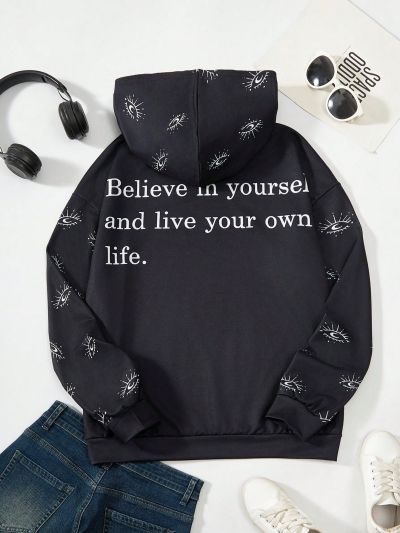 Teen Girls' Casual Street Style Hooded Sweatshirt With Printed Pattern