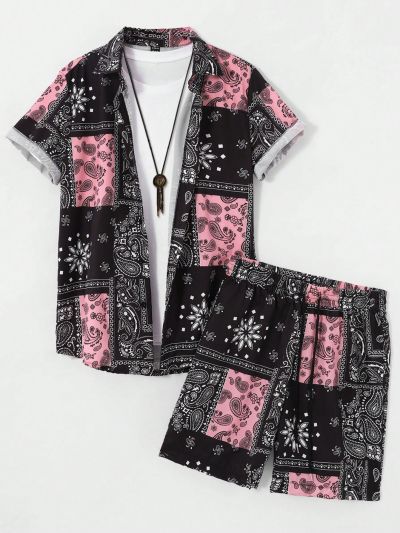 Men's Paisley Printed Short Sleeve Shirt And Shorts Set