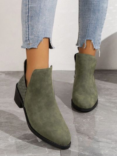 Women's Pointed Toe Chunky Heel V Cut Chelsea Boots, British Style