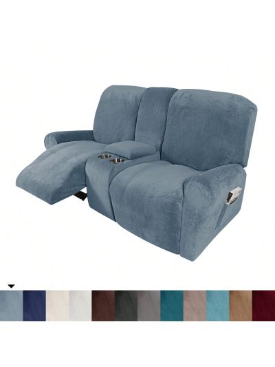 2 Seater Recline Chair Sofa Cover Velvet Stretch Recliner Loveseat Sofa Cover with Center Console Sofa Slipcover