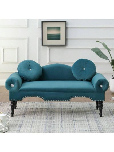 54"W Rolled Arm Velvet Loveseat Sofa Couches, Small Traditional Ottoman Bench for Living Room,Bedroom,Window.