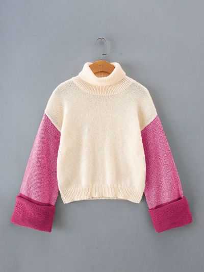 Teenage Girls' Turtleneck Flare Sleeve Sweater