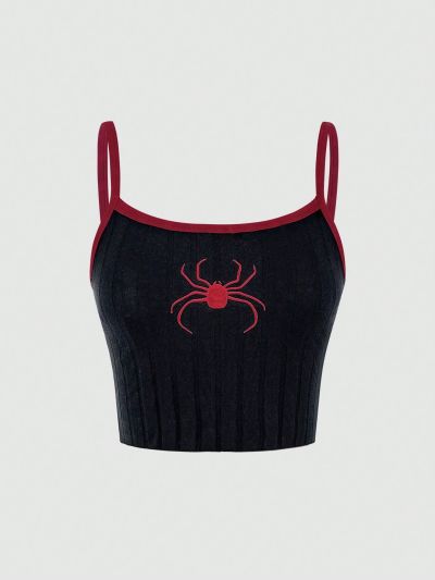 SHEIN Kids EVRYDAY Tween Girls' Spider Embroidery Cami Top
