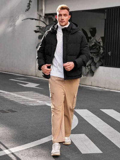 Manfinity Homme Men's Oversize Hooded Casual Zip-Up Woven Jacket